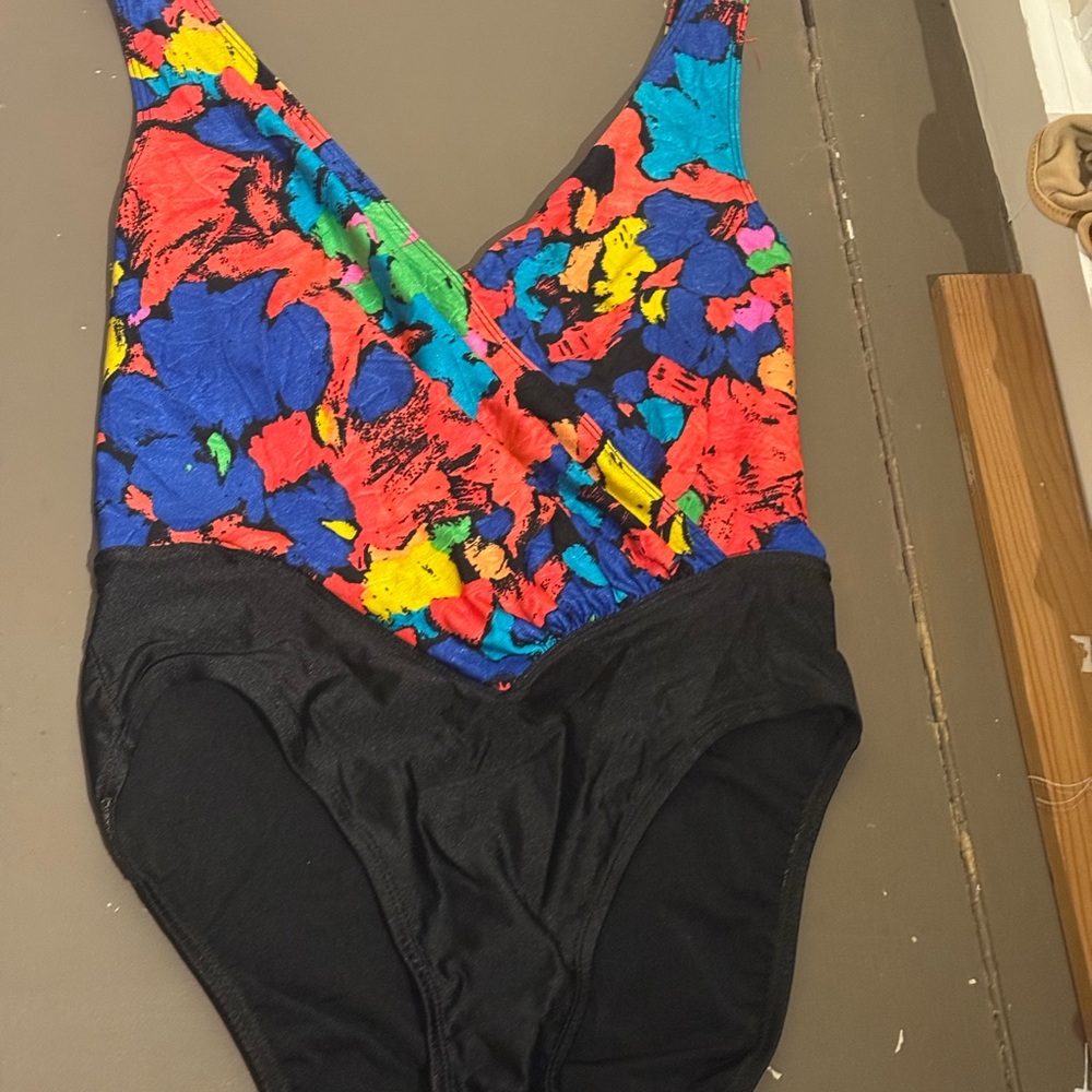 Vintage Blue and Red One Piece Swimwear